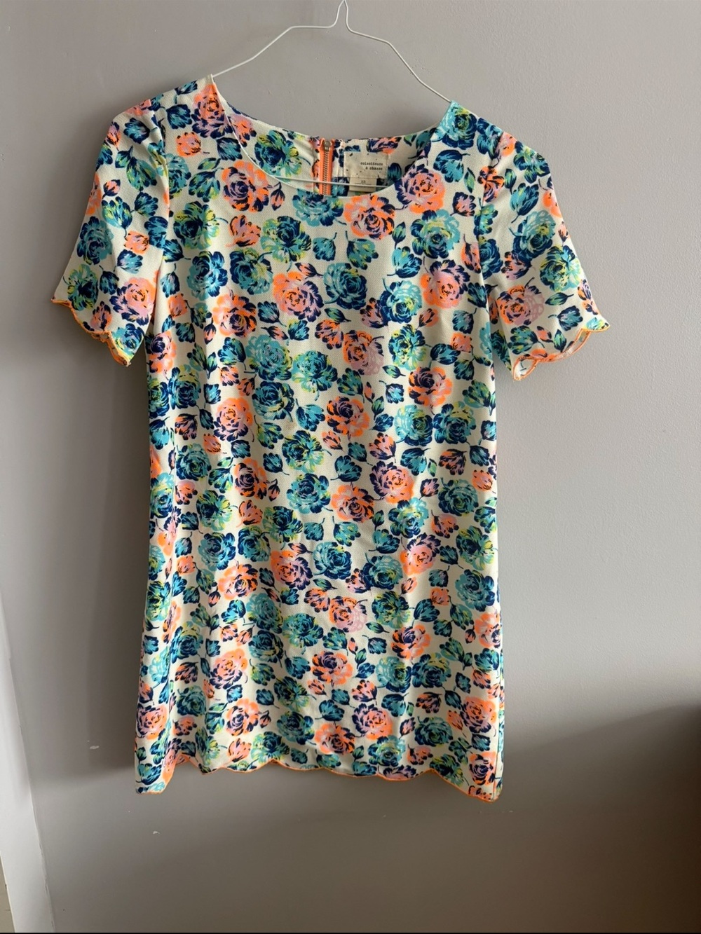 Coincidence & Chance Floral Shift Dress XS Blue Green Orange Exposed Zipper
